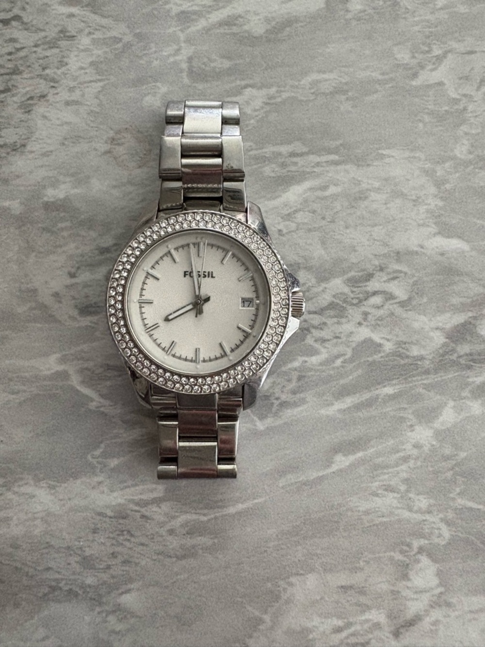 Fossil Silver Crystal Accent Stainless Steel Bracelet Watch